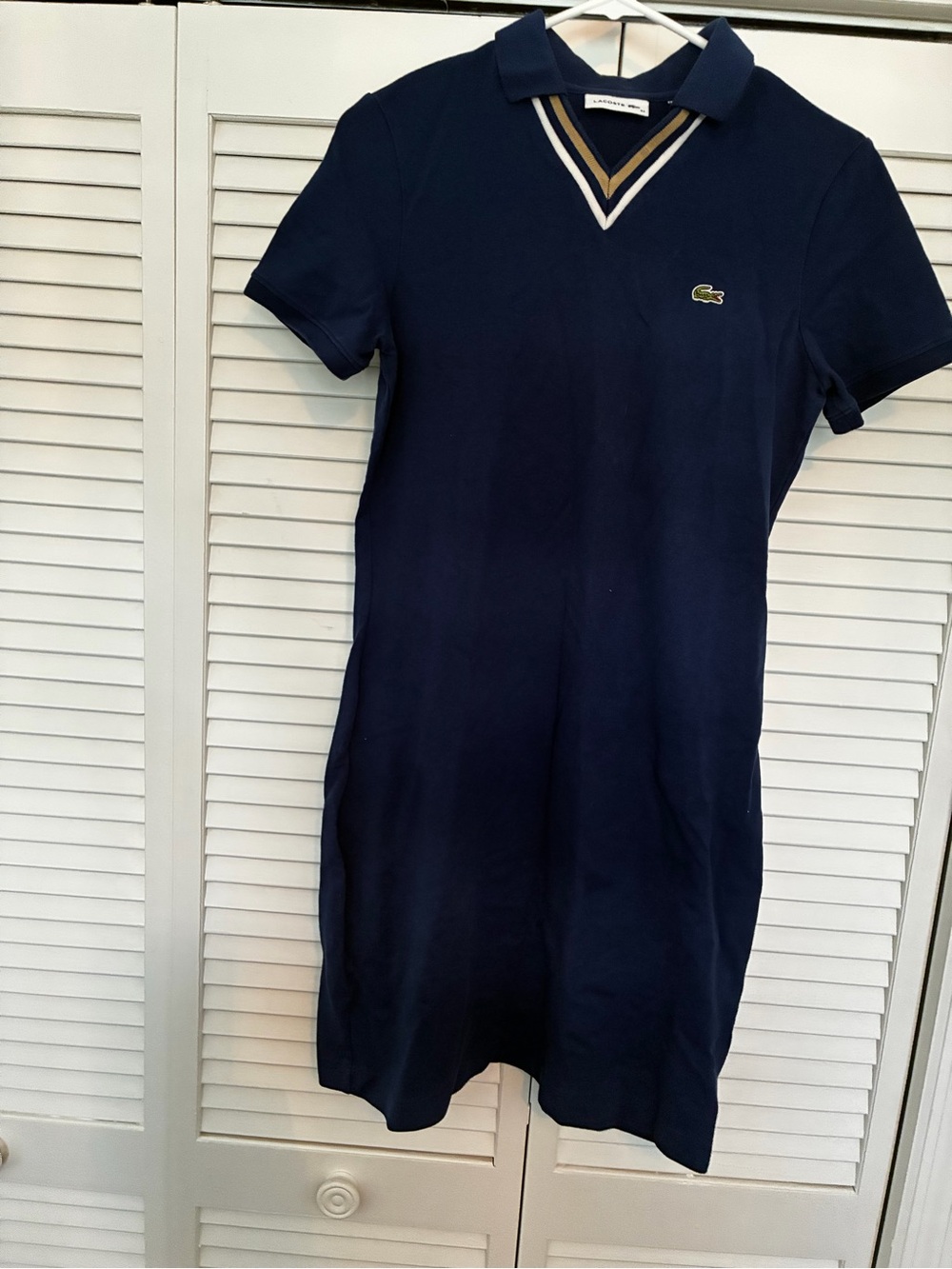 Lacoste Navy Mini Polo Dress with Contrast V-Neck Detail